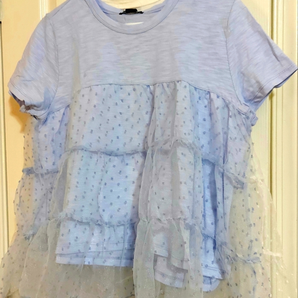 Periwinkle blue tee polka dot blouse